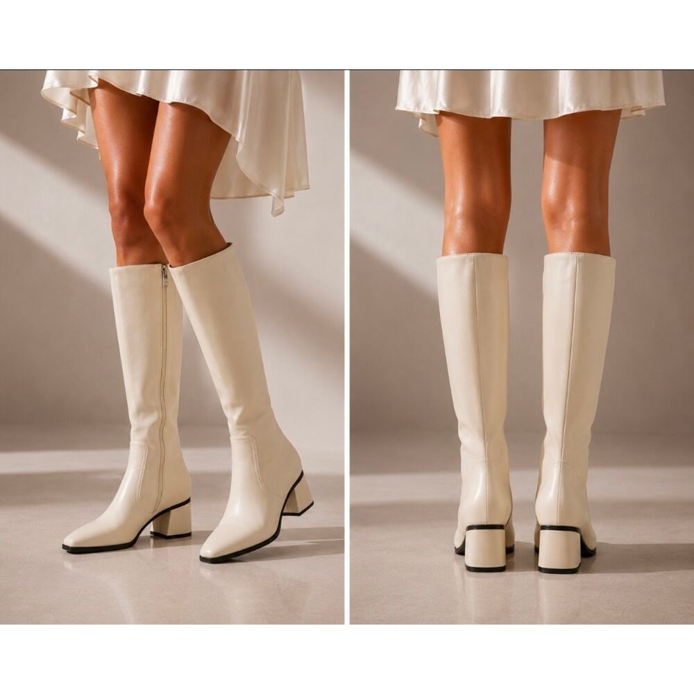 By. MSRP $80 NWOB DUMJEY CHUNKY SQUARE TOE KNEE HIGH BOOTS ♡SIZE 6♡
